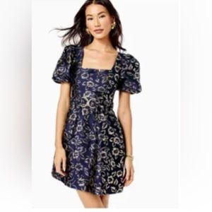 Lilly Pulitzer NWT Kasslyn Dress Navy Gold Floral Brocade Size 6 Orig $278